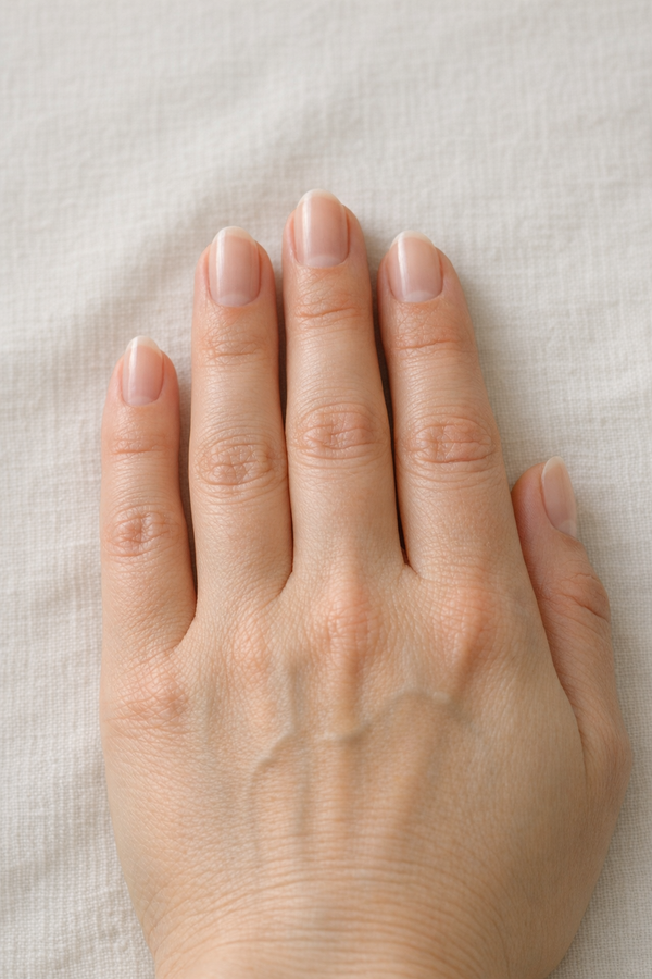 Natural almond nails with no polish, before